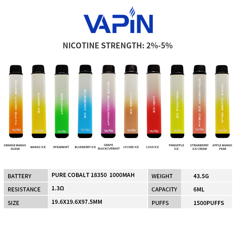  Vape Pen 6ml 1500 Puffs Fruit Flavors Electronic Cigarette